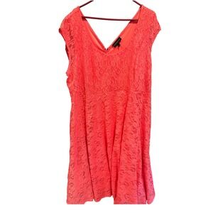 Lane Bryant Dress Womens 26/28 Coral Lace V Neck Cap Sleeve Lined Party Cocktail